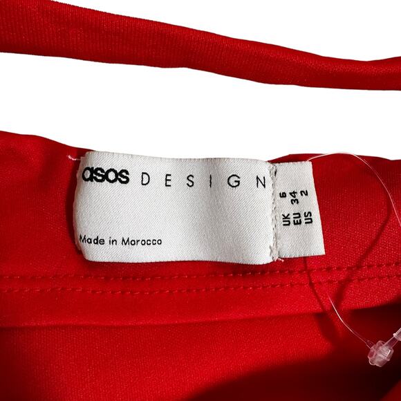 ASOS Design Womens Extreme Ruffle Shoulder Midi Dress Hot Red 2 Maximalist Bold - Picture 10 of 12